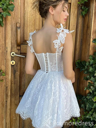 Sexy Lace White See Through A-line Short Mini Long Homecoming Dress,  HD124