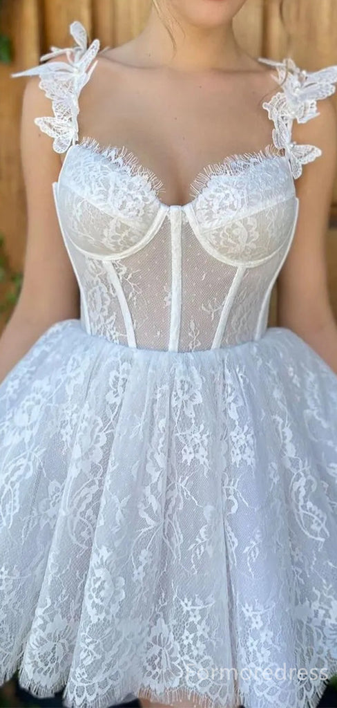 Sexy Lace White See Through A-line Short Mini Long Homecoming Dress,  HD124