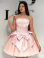 Elegant Light Pink Strapless A-line Short Mini Long Homecoming Dress,  HD125