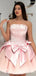 Elegant Light Pink Strapless A-line Short Mini Long Homecoming Dress,  HD125