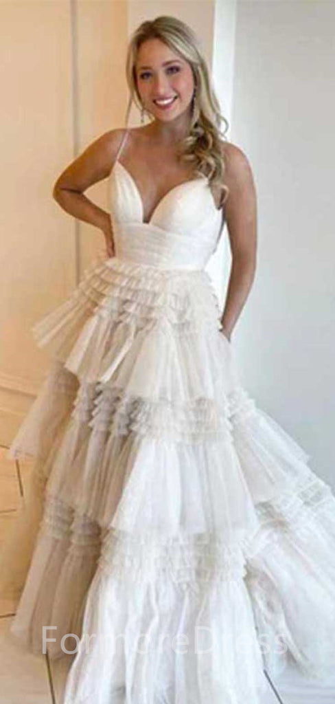 Elegant  A-line Spaghetti Strap Long Wedding Dress,  WD17