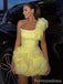 Elegant One Shoulder Ruffles A-line Short Mini Long Homecoming Dress,  HD132