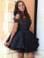 Elegant Black Off-Shoulder A-line Short Mini Long Homecoming Dress,  HD133