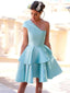 Elegant One Shoulder Lace A-line Short Mini Long Homecoming Dress,  HD134