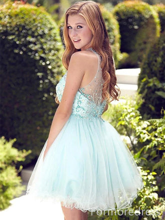 Gorgeous Sleeveless Lace Appliques A-line Short Mini Long Homecoming Dress,  HD136