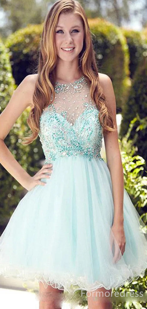 Gorgeous Sleeveless Lace Appliques A-line Short Mini Long Homecoming Dress,  HD136