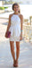 Simple White Spaghetti Strap A-line Short Mini Long Homecoming Dress,  HD137