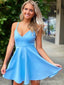 Simple V-neck Spaghetii Strap A-line Short Mini Homecoming Dress,  HD217