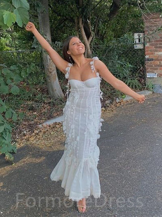 Lovely White Spaghetti Mermaid Long Prom Dress,PD22