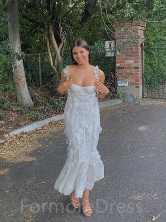 Lovely White Spaghetti Mermaid Long Prom Dress,PD22