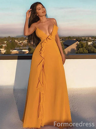 Sexy V-neck Spaghetti Strap A-line Long Prom Dress,Evening Dress,PD222