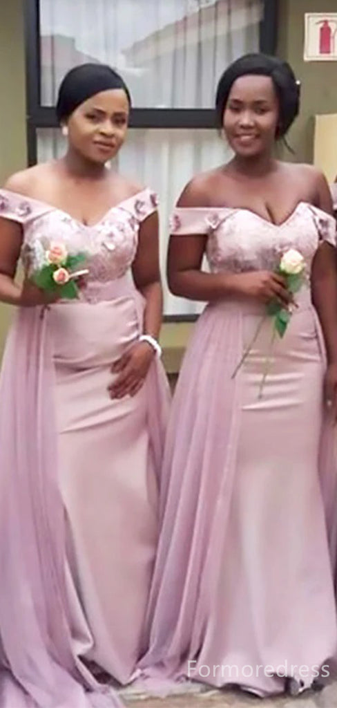 Elegant V-neck Off-Shoulder Mermaid Long Bridesmaid Dress,BD245