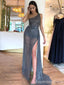 Sparkly Sequins One Shoulder Split Side A-line Long Prom Dress,Evening Dress,PD223