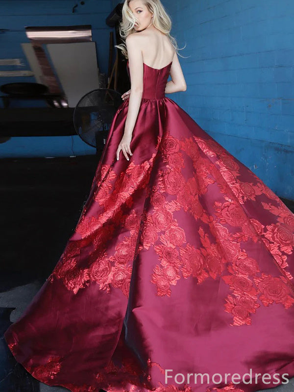 Elegant Strapless Split Side A-line Lace Long Prom Dress,Evening Dress,PD226