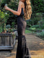 Sexy Black V-neck Spaghetti Strap Mermaid Long Prom Dress,Evening Dress,PD228