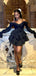 Elegant Black Halter Long Sleeves A-line Short Mini Long Homecoming Dress,  HD151