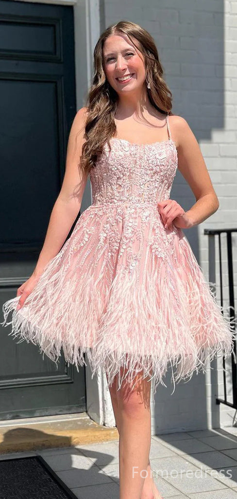 Elegant Spaghetti Strap A-line Short Mini Long Homecoming Dress,  HD154