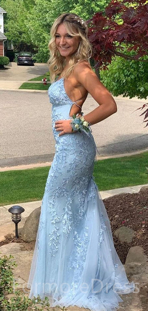 Elegant V-neck Mermaid spaghetti Strap Long Prom Dresses ,PD04