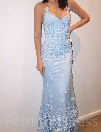 Elegant V-neck Mermaid spaghetti Strap Long Prom Dresses ,PD04