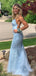Elegant V-neck Mermaid spaghetti Strap Long Prom Dresses ,PD04