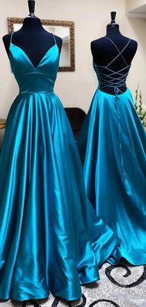 Elegant V-neck Spaghetti Strap A-line Long Prom Dress,Evening Dress,PD239