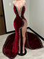 Sexy V-neck Spaghetti Strap Split Side Mermaid Long Prom Dress,Evening Dress,PD240