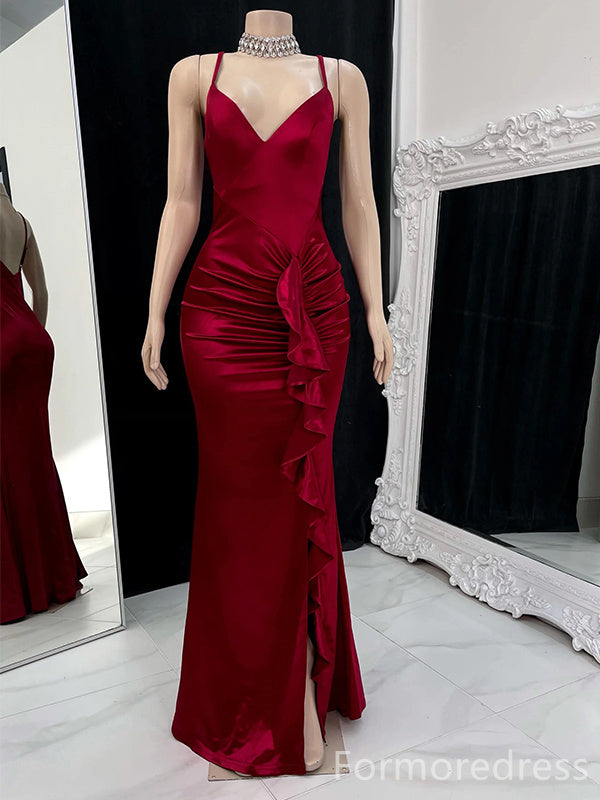 Elegant V-neck Spaghetti Strap Split Side Mermaid Long Prom Dress,Evening Dress,PD241