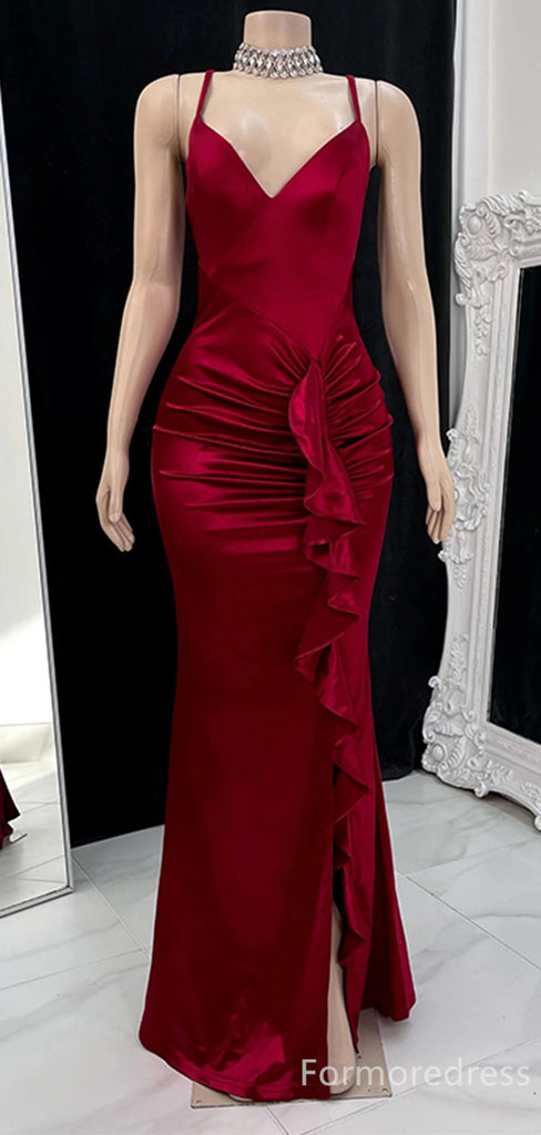 Elegant V-neck Spaghetti Strap Split Side Mermaid Long Prom Dress,Evening Dress,PD241