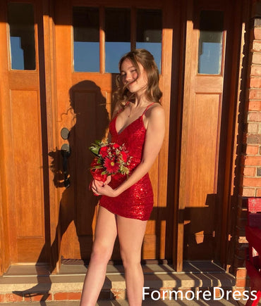 Sexy V-neck Spaghetti Strap Short Mini Homcoming Dress,  HD25