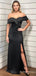 Elegant Black Off-Shoulder Split Side Mermaid Long Prom Dress,Evening Dress,PD249