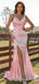 Elegant V-neck Spaghetti Strap Split Side Mermaid Long Prom Dress,Evening Dress,PD250