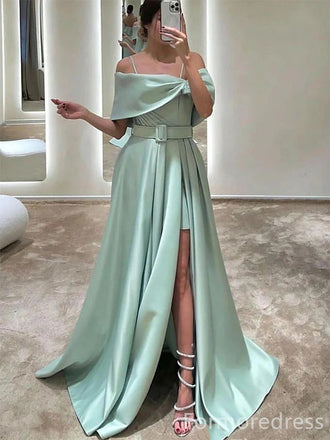 Elegant Off-Shoulder Spaghetti Strap Split Side A-line Long Prom Dress,Evening Dress,PD255