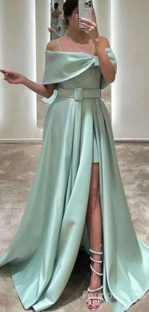 Elegant Off-Shoulder Spaghetti Strap Split Side A-line Long Prom Dress,Evening Dress,PD255