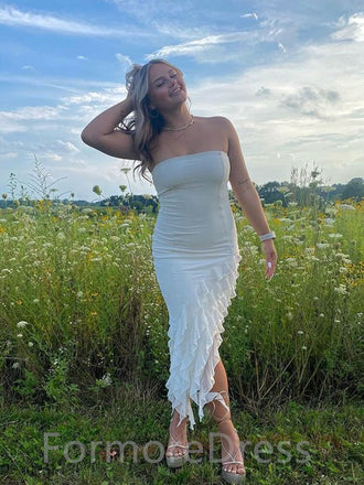 Elegant White Strapless A-line Prom Dress,PD32