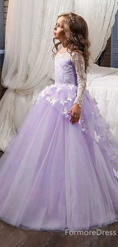 Lovely Lace Long Sleeve A-line  Flower Girl Dress,  FGD25