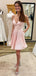 Elegant V-neck Spaghetti Strap A-line Short Mini Homecoming Dress,  HD183