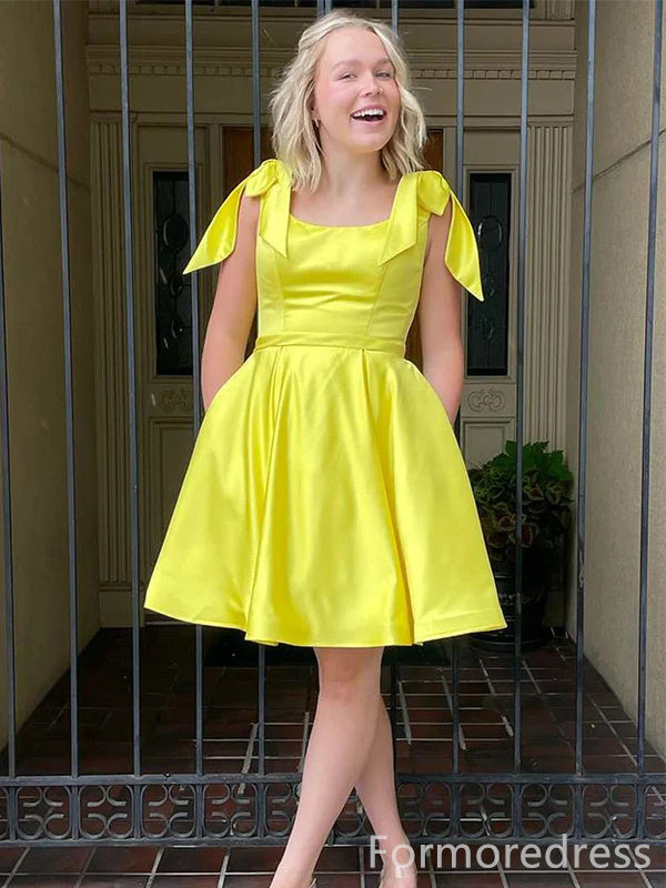 Elegant Summer Yellow A-line Short Mini Homecoming Dress,  HD187