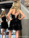 Sparkly One Shoulder Black Lace A-line Short Mini Homecoming Dress,  HD224