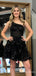 Sparkly One Shoulder Black Lace A-line Short Mini Homecoming Dress,  HD224