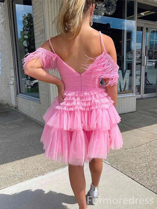 Elegant Off-Shoulder Spaghetti Strap A-line Short Mini Homecoming Dress,  HD229