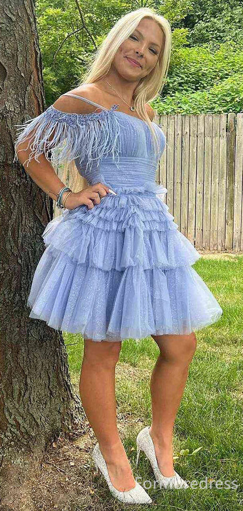 Elegant Off-Shoulder Spaghetti Strap A-line Short Mini Homecoming Dress,  HD230