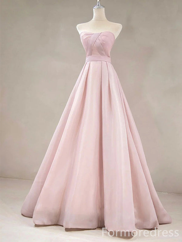 Elegant Light Pink Strapless A-line Long Prom Dress,Evening Dress,PD258