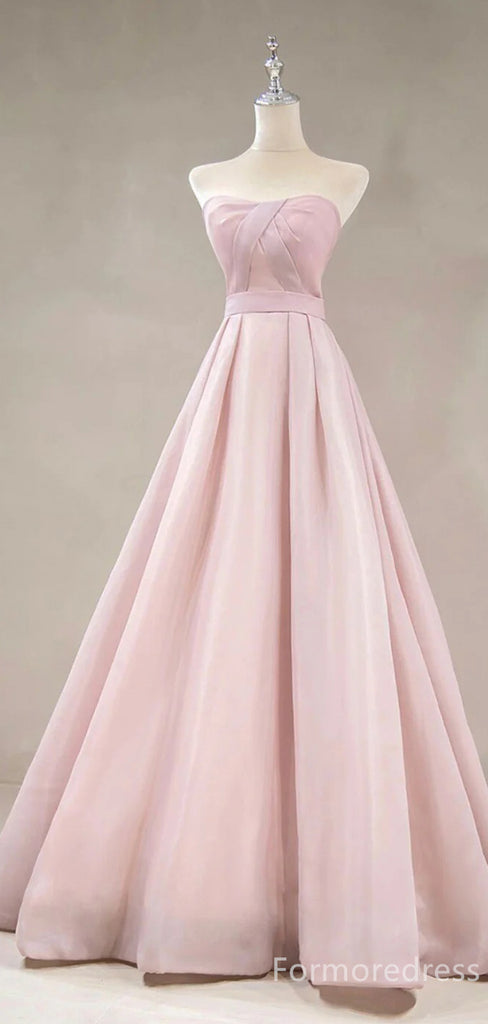 Elegant Light Pink Strapless A-line Long Prom Dress,Evening Dress,PD258