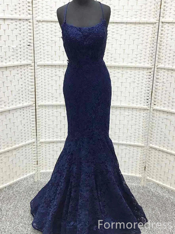 Elegant Spaghetti Strap Mermaid Lace Appliques Long Prom Dress,Evening Dress,PD262