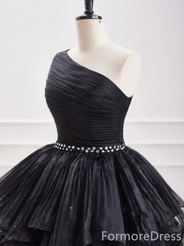 Elegant Black One Shoulder A-line Short Mini Homecoming Dress,  HD241