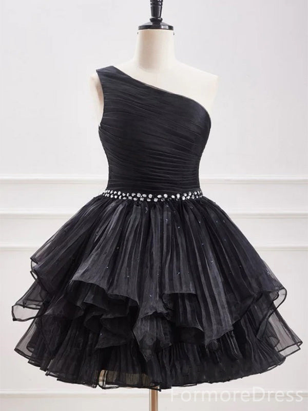 Elegant Black One Shoulder A-line Short Mini Homecoming Dress,  HD241