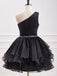 Elegant Black One Shoulder A-line Short Mini Homecoming Dress,  HD241