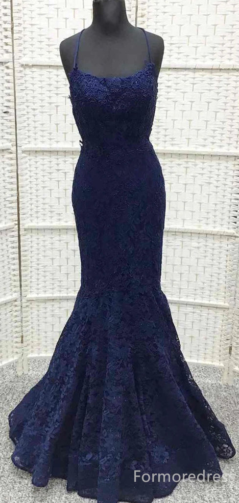 Elegant Spaghetti Strap Mermaid Lace Appliques Long Prom Dress,Evening Dress,PD262