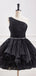 Elegant Black One Shoulder A-line Short Mini Homecoming Dress,  HD241