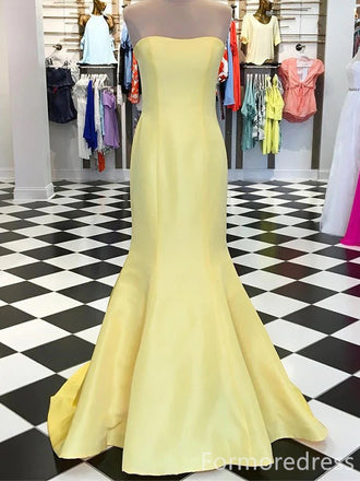 Elegant Yellow Strapless Mermaid Long Prom Dress,Evening Dress,PD264